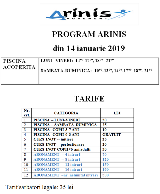 Debtor Dismantle Orbit Program actualizat si tarife la Piscina Arinis
